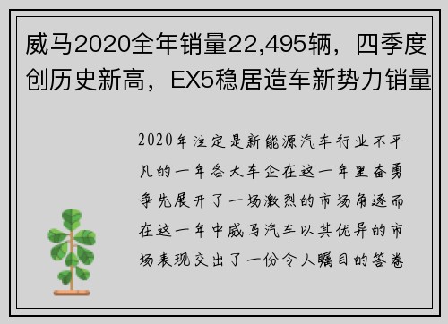 威马2020全年销量22,495辆，四季度创历史新高，EX5稳居造车新势力销量榜首